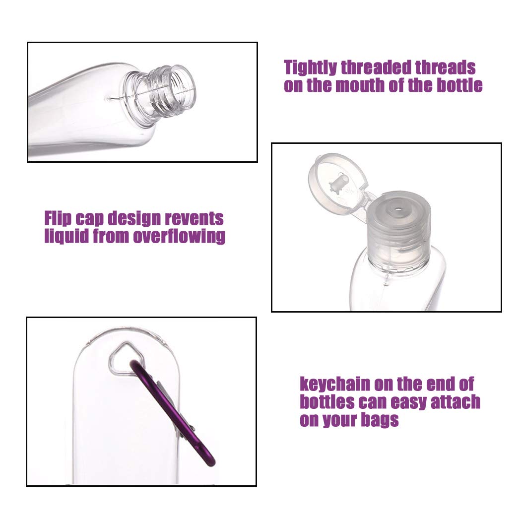 Hattie 50Pack Travel Plastic Clear Keychain Bottles 50Ml/2Oz Portable Leakproof Squeeze Small Bottles With Flip Cap Refillable E