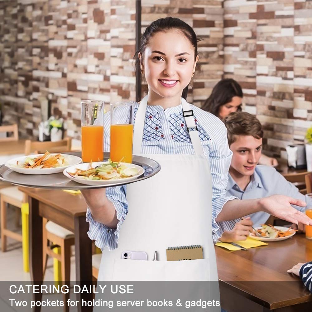 Jubatus 2 Pack Bib Aprons With 2 Pockets Cooking Chef Kitchen Apron For Women Men, White