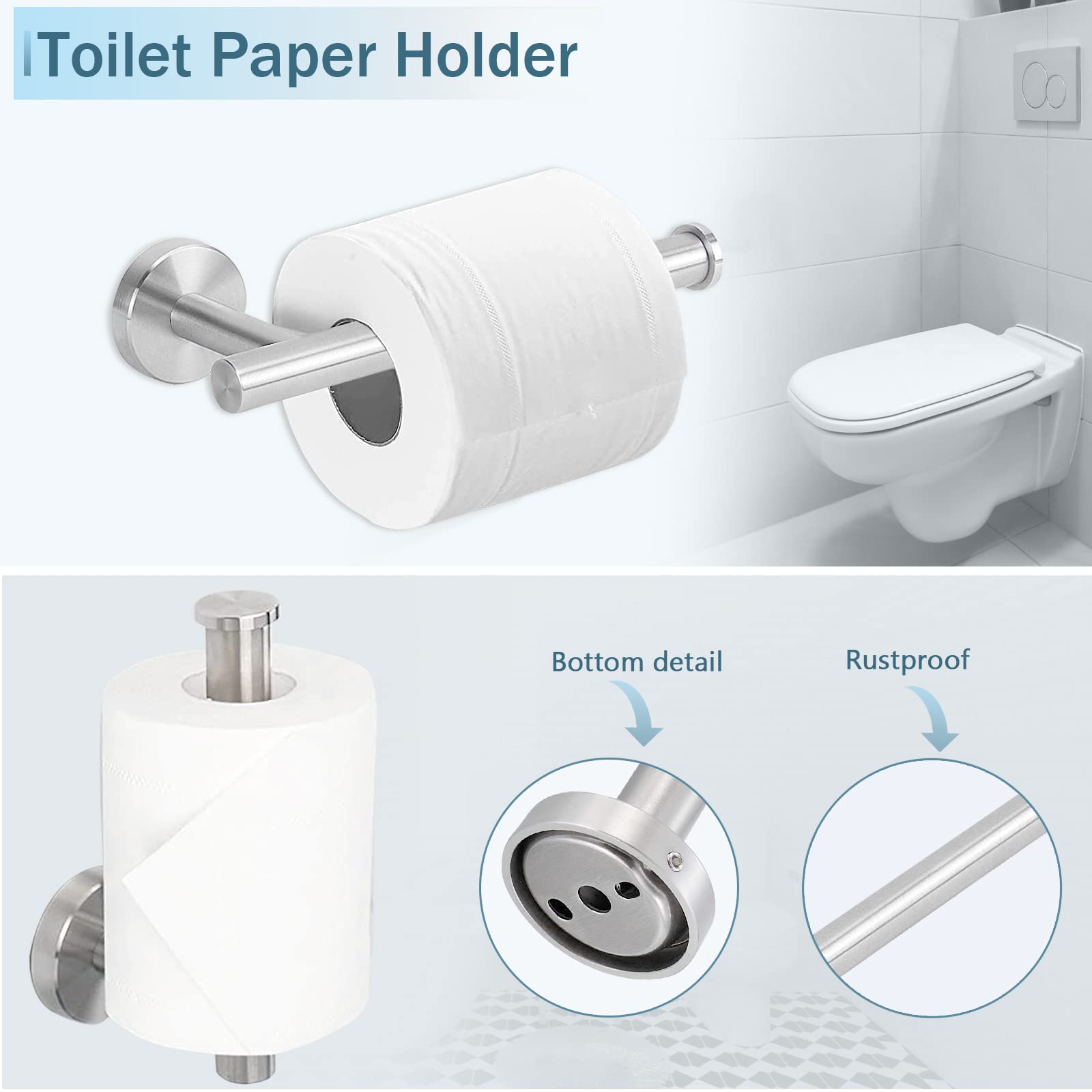 Cilee 10 Piece Brushed Nickel Bathroom Hardware Set, 24 Inch Brushed Nickel Towel Bar Towel Ring Toilet Paper Holder Robe Towel