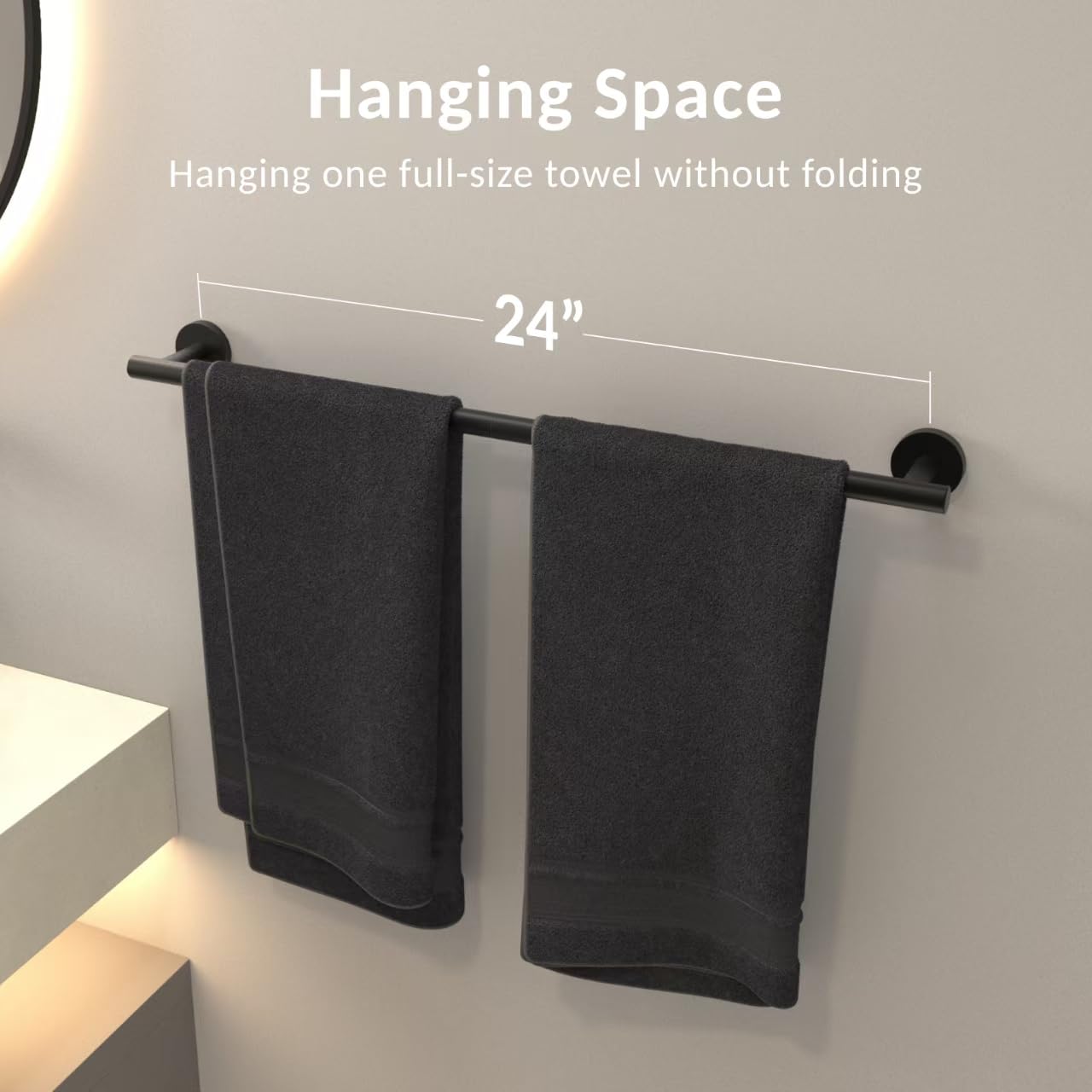 Luxbaro Matte Black Towel Bar 24 Inch, Thicken Towel Rack For Bathroom Wall, Sus304 Stainless Steel Towel Rod, Modern Home Decor