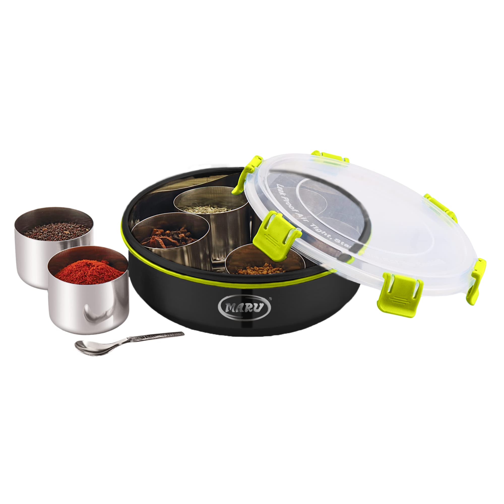 Maru Spice Box Stainless Steel | Masala Dabba Steel Masala Box For Kitchen Steel | Masala Dani For Kitchen Plastic Lid 7 Contain