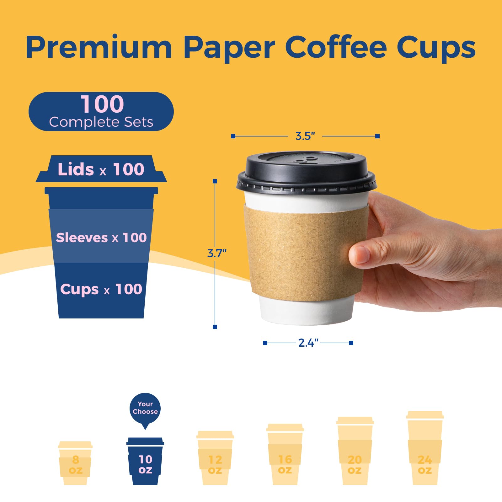 Fit Meal Prep [100 Pack 10 oz Coffee Cups with Lids and Kraft Sleeves  Premium Disposable Paper Coffee Cups  Durable Thickened To Go Hot Cups for Hot Beverage Chocolate Tea Cocoa