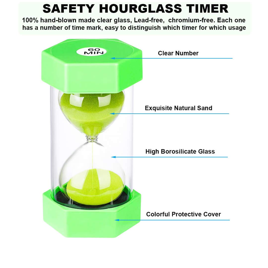 Hourglass Sand Timer 60 Minute,Colorful Sand Watch 60 Min, Small Green Sand Clock 60 Minute, Plastic Hour Glass Sandglass Timer