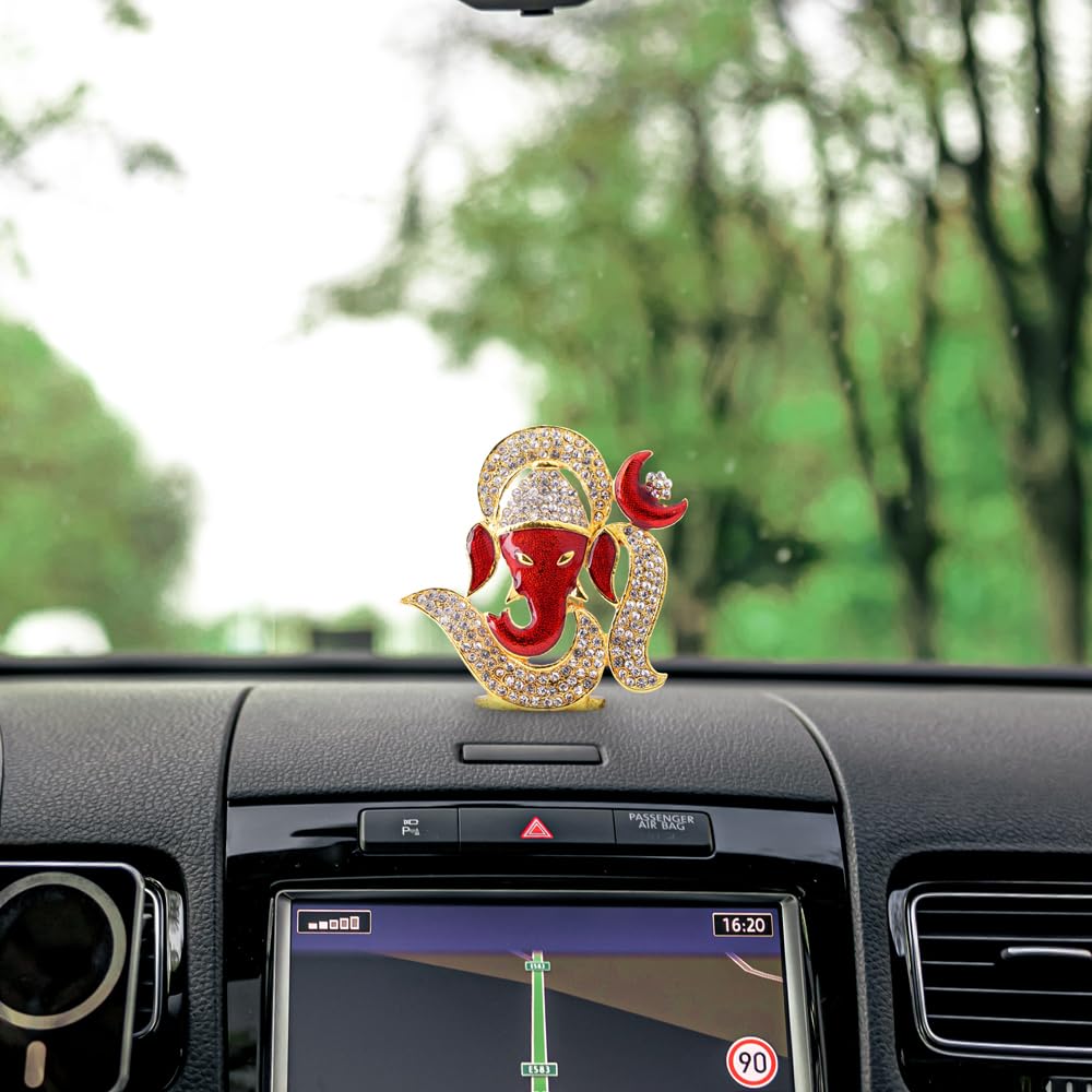 Neetu Arts Om Design Ganesha Ganpati Stone Idol | God Bhagwan Murthi For Car Dashboard Home Office & Diwali Decor | Spiritual De