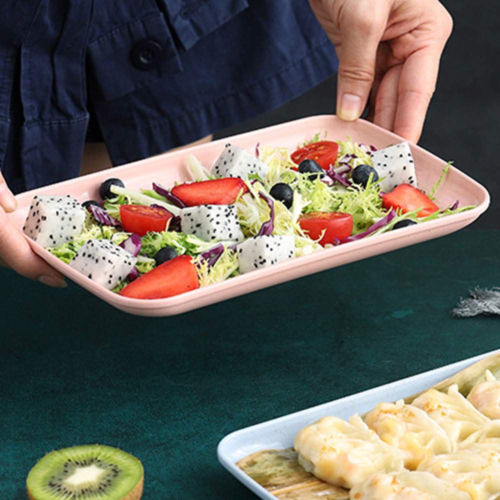 Roucerlin 4 Pack Big Rectangular Dinner Plates, Unbreakable Wheat Straw Plates, Reusable Durable Lightweight Salad Plate For Fru