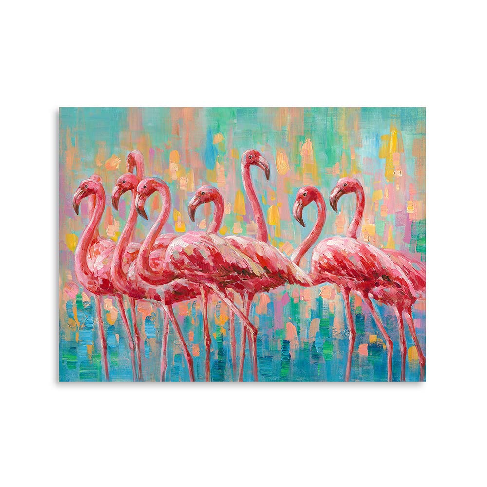 Yidepot Flamingo Bedroom Wall Decor Painting: A Flock Of Pink Flamingo Wall Art Canvas For Bathroom With Frame Ready To Hang (12
