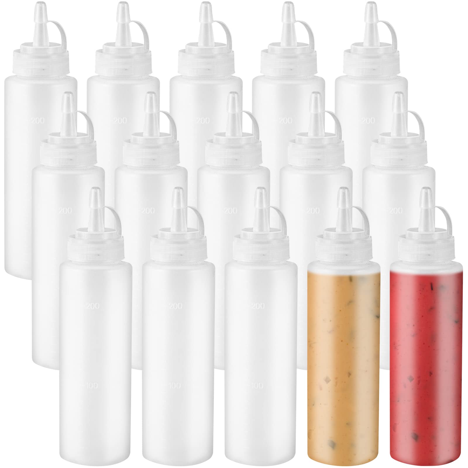 Hamiggaa 15 Pcs 8Oz Squeeze Bottles,Plastic Condiment Bottle With Twist On Cap Lids,Squeeze Bottle For Sauces,Ketchup,Barbecue,S