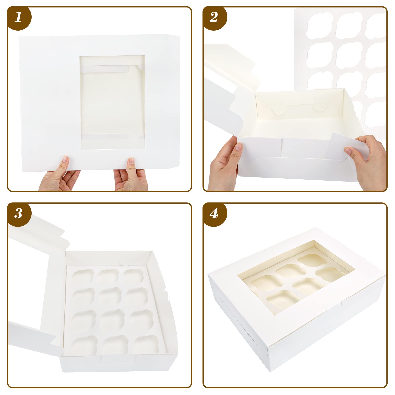 Moretoes 15 Sets Cupcake Boxes, 12 Count Cupcake Containers, 13X10X3.5 Inches Bakery Boxes With Window And Inserts To Fit Muffin