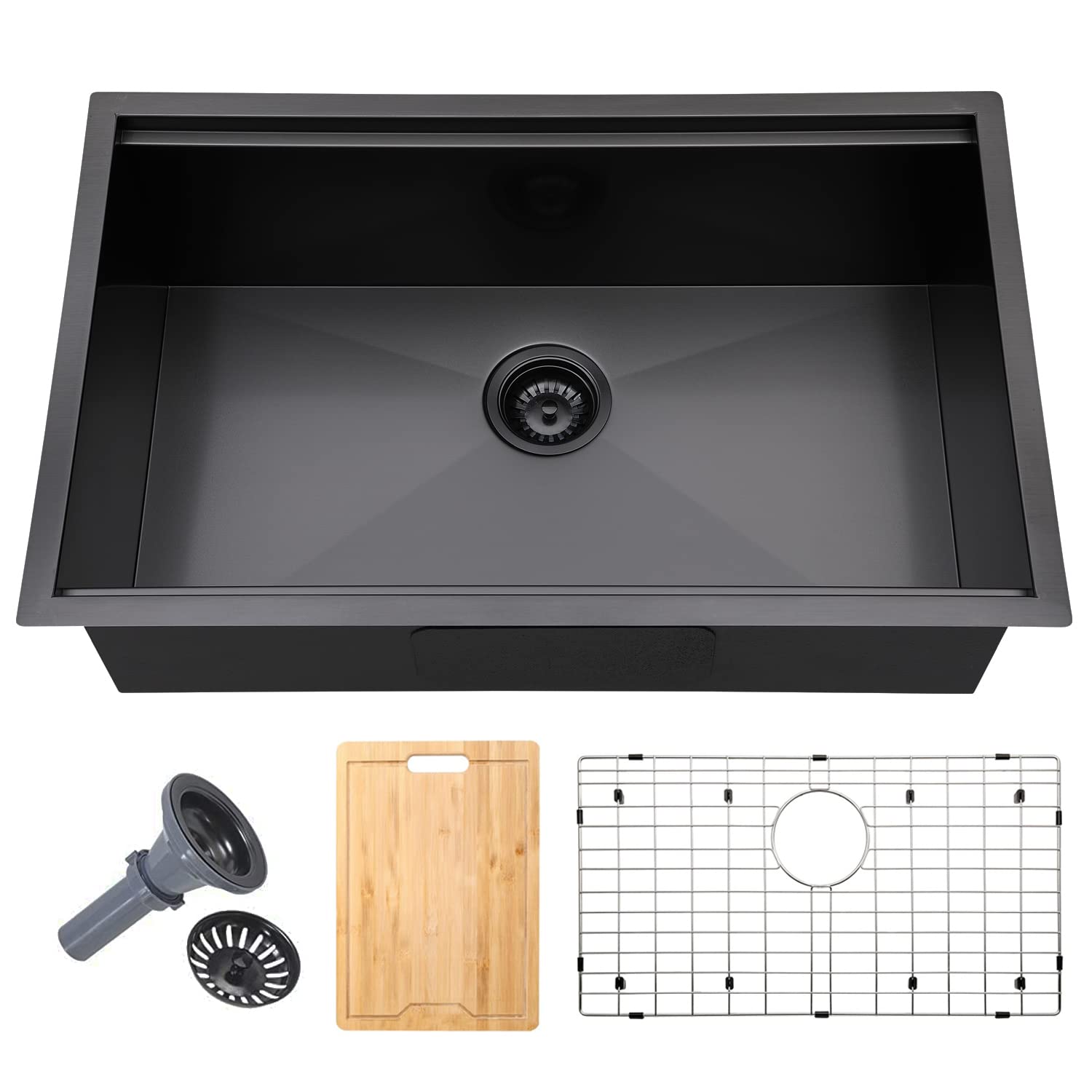 Shaco 33 Inch Black Undermount Kitchen Sink, 33X19 Gunmetal Black Stainless Steel Workstation Sink, Single Bowl Basin Wet Prep U