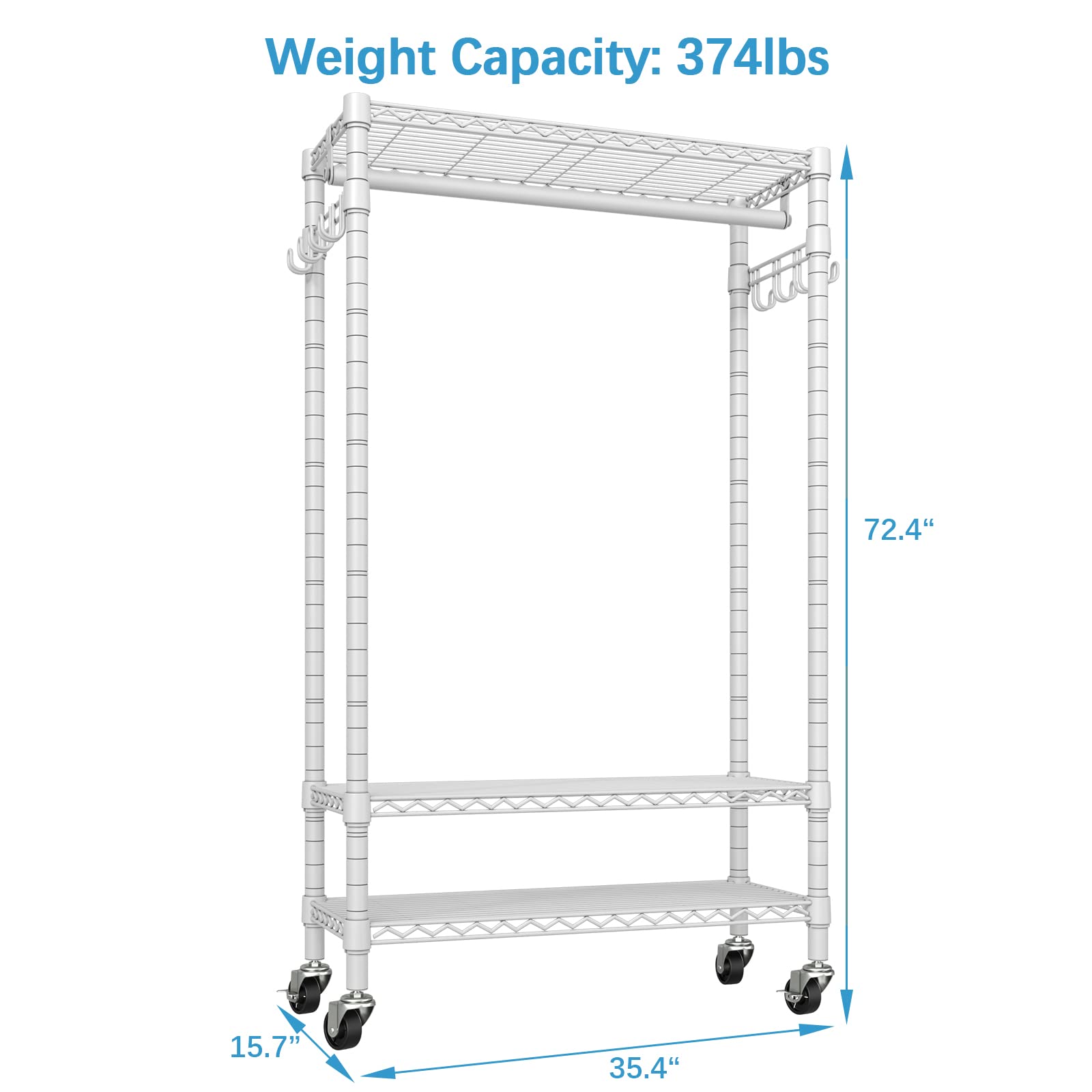 Vipek R1 Rolling Clothing Rack Heavy Duty Garment Rack For Hanging Clothes, Portable Closet Wardrobe With Wheels And Side Hooks,