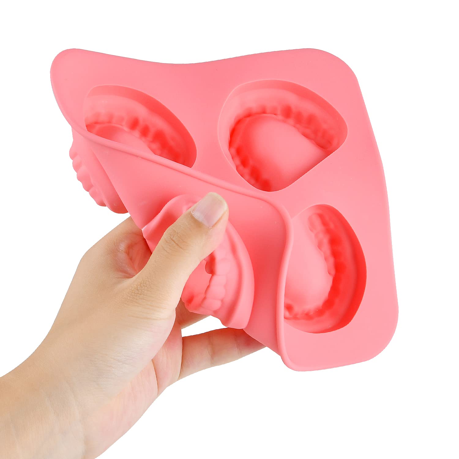 Milkary 4 Pack Ice Cube Trays, Teeth Silicone Ice Mold Denture, Large Reusable Ice Trays Funny Gag Gift For Dentist Party Favor