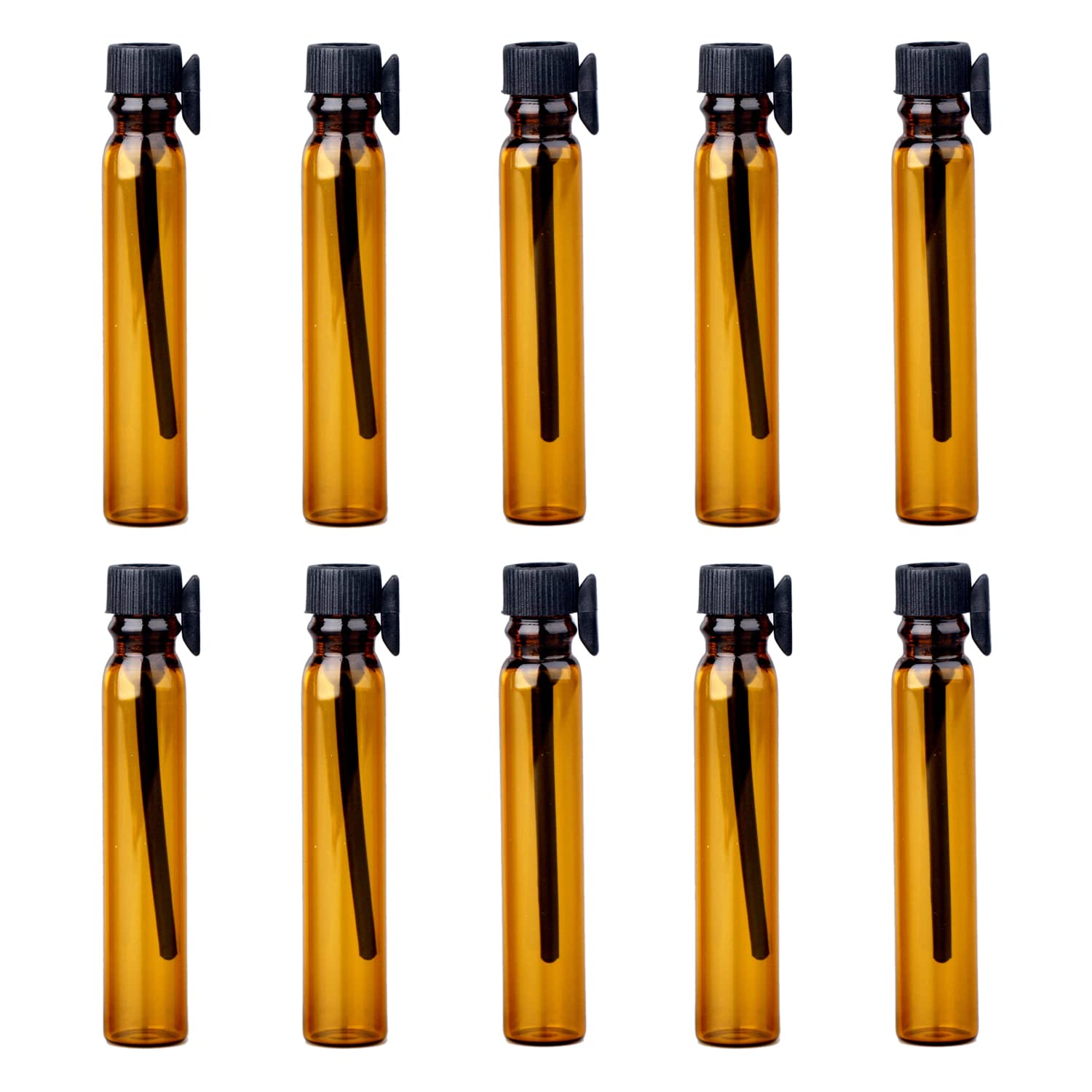 100Pcs 2ml Mini Empty Perfume Sample Bottles Glass Essential Oils Sample Vials with Black Cap Refillable Sample Vial Containers 