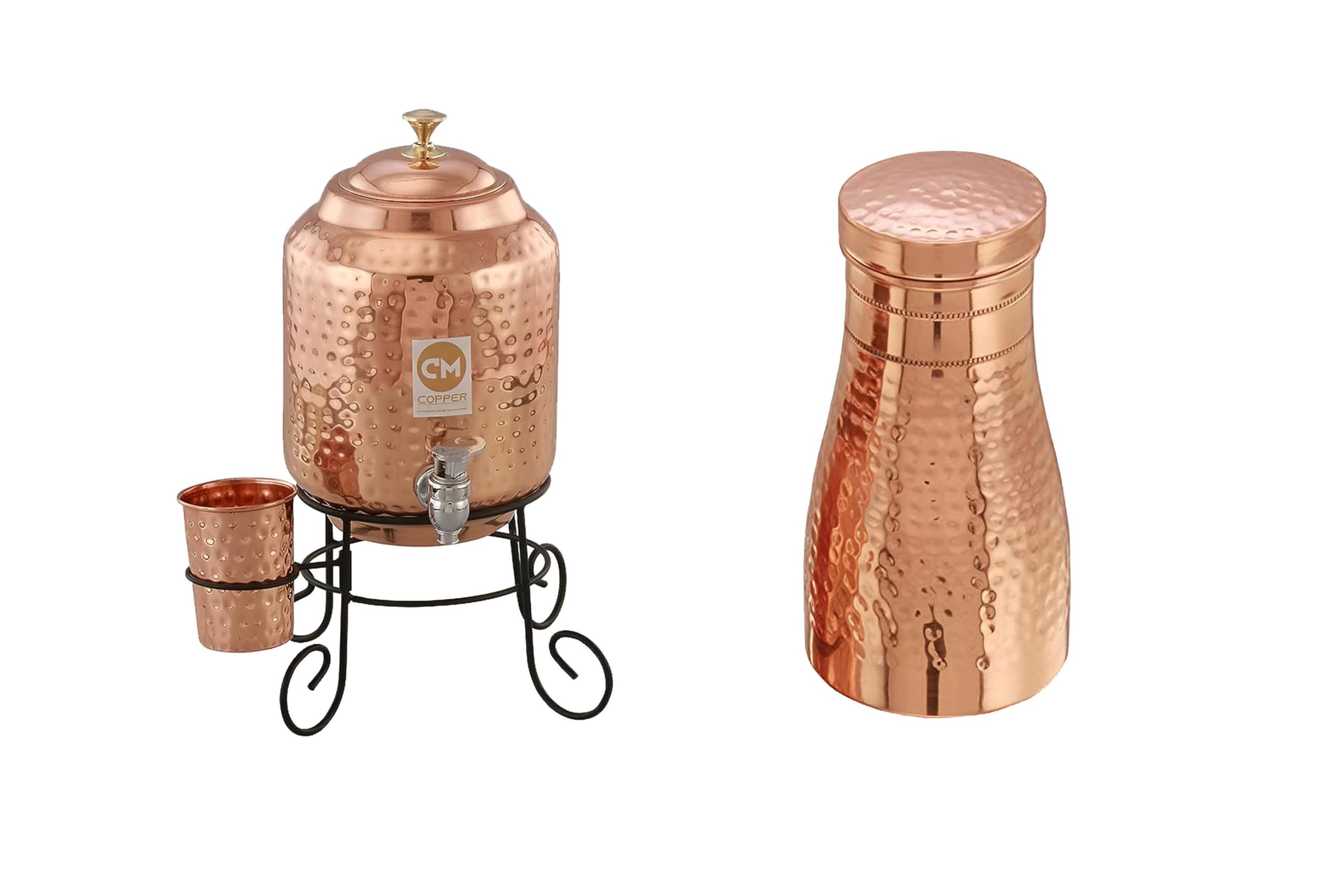 Copper-Master Water Dispenser 5 Litre With 1 Copper Glass And Metal Stand, Modern Bedside Bedroom Water Bottle Jar With Pure Cop