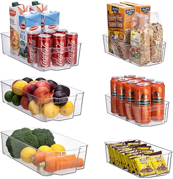 Snazzy Refrigerator Organizer Bins Clear Storage Bins,Stackable Clear Organizing Bins Plastic Freezer Organizers With Handles Re