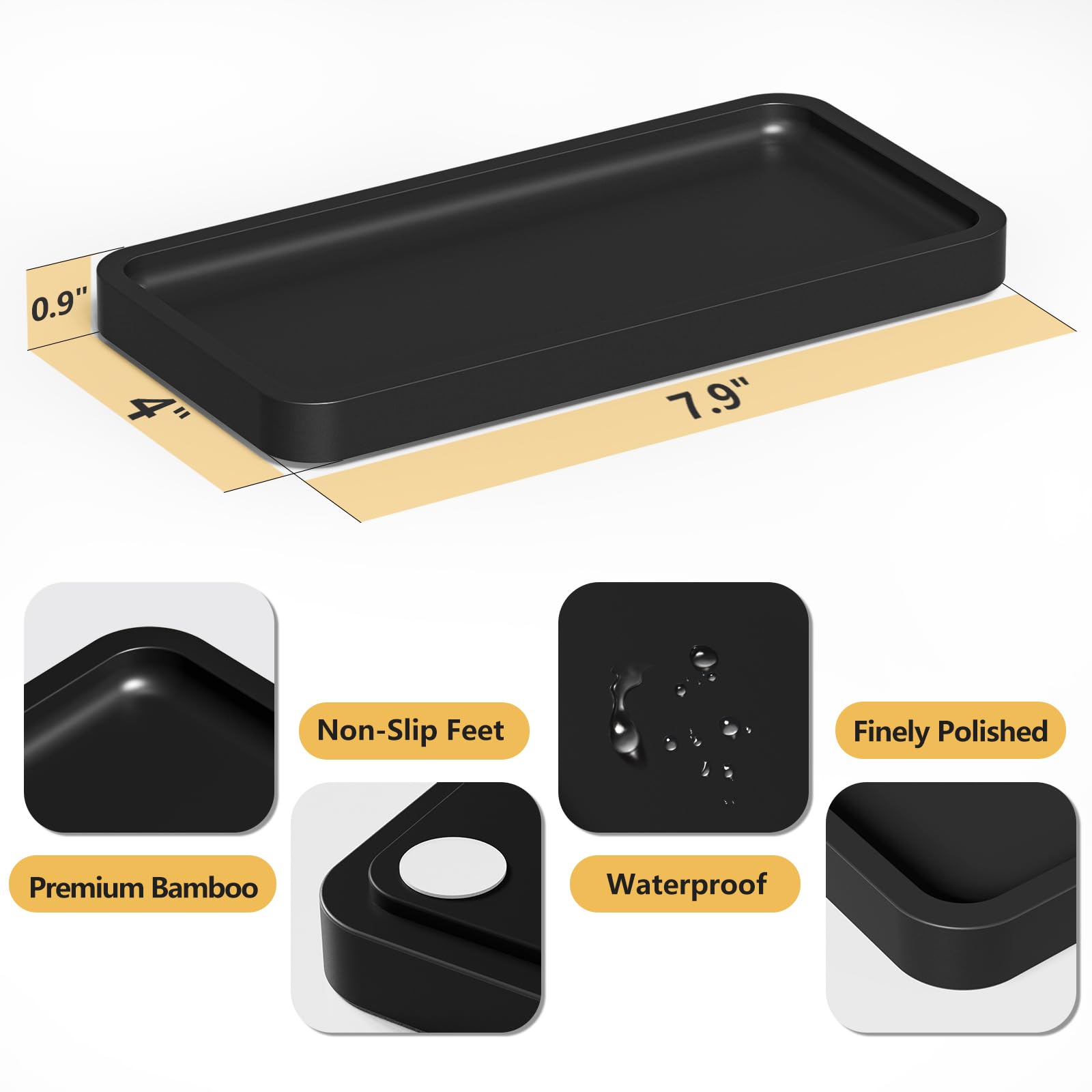 Weenson Vanity Tray, Bathroom Tray For Makeup, Perfume, Jewelry Soap Dispenser, Decorative Tray For Candle, Keys, Small Black Tr