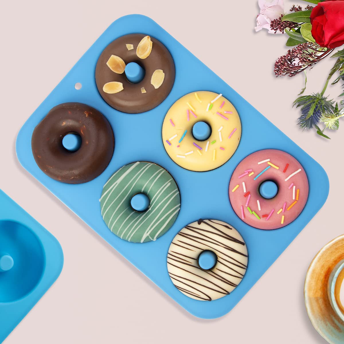 Aichoof Silicone Donut Mold For 6 Doughnuts, Set Of 2. Food Grade Lfgb Silicone Bagels Baking Pan, Non-Stick, Dishwasher Safe, H