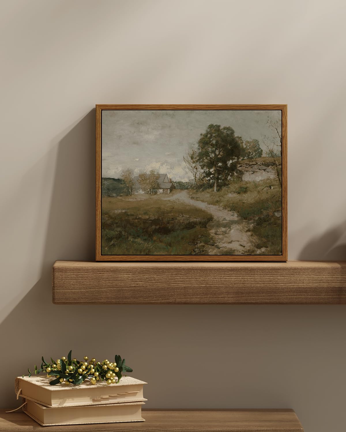 Insimsea Framed Canvas Wall Art Vintage Decor, Room Decor Rural Path Landscape Wall Paintings Prints, Farmhouse Wall Art For Liv
