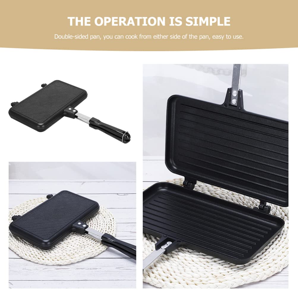 Hemoton Sandwich Baking Pan Aluminum Non Stick Omelette Pan Double Sided Frying Pan Sandwich Maker Pan Snack Griddle Pan For Bre