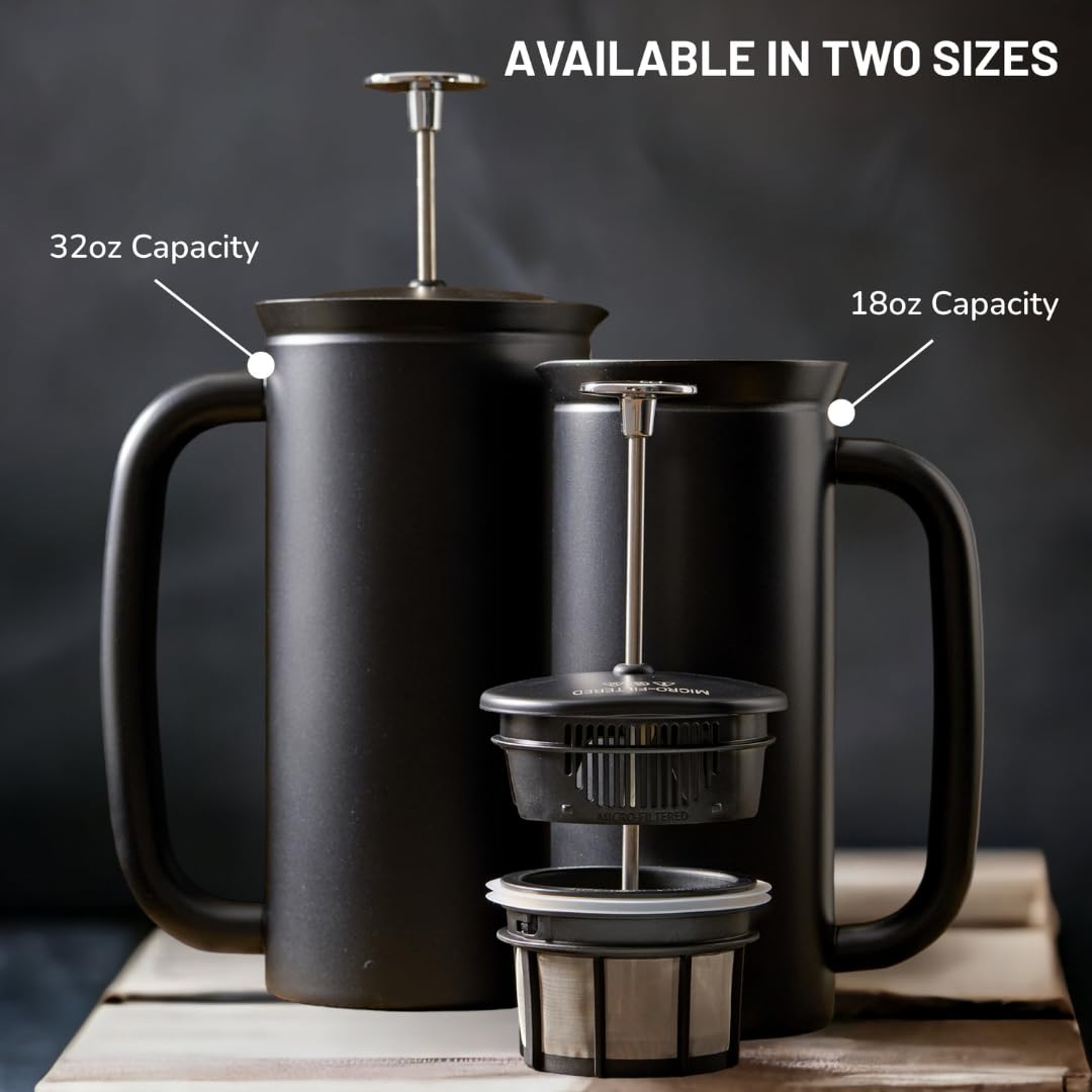 ESPRO P7 French Press Coffee Maker - Double-Walled Stainless Steel, 32 oz, Matte Black, Model 1032C2-17BK