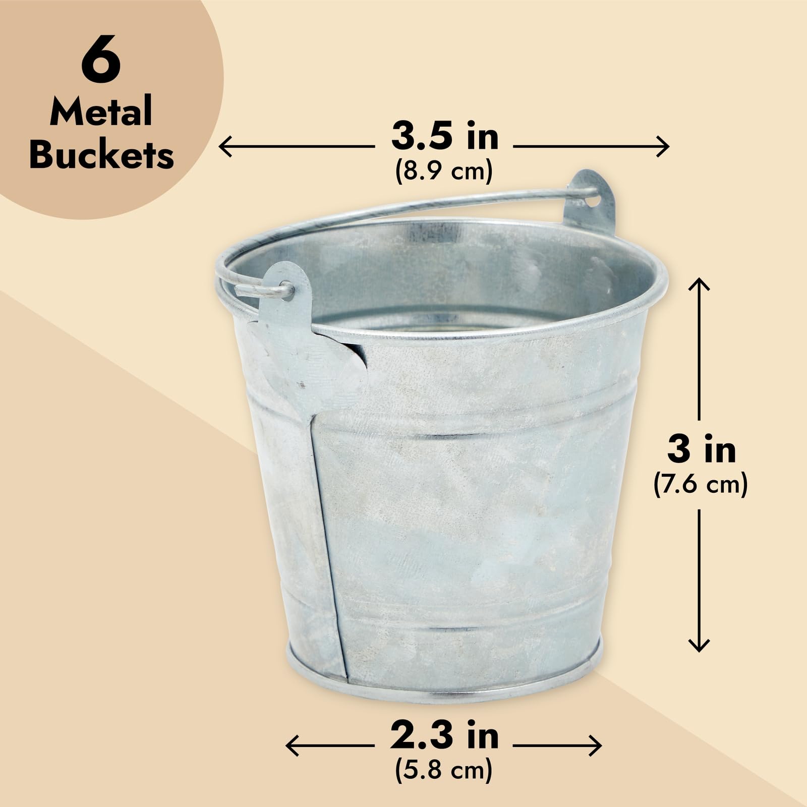 Juvale 6 Pack Small Galvanized Metal Buckets With Handles, Mini Tin Pails For Party Favors, Succulents, Rustic Home Decor (3 In)