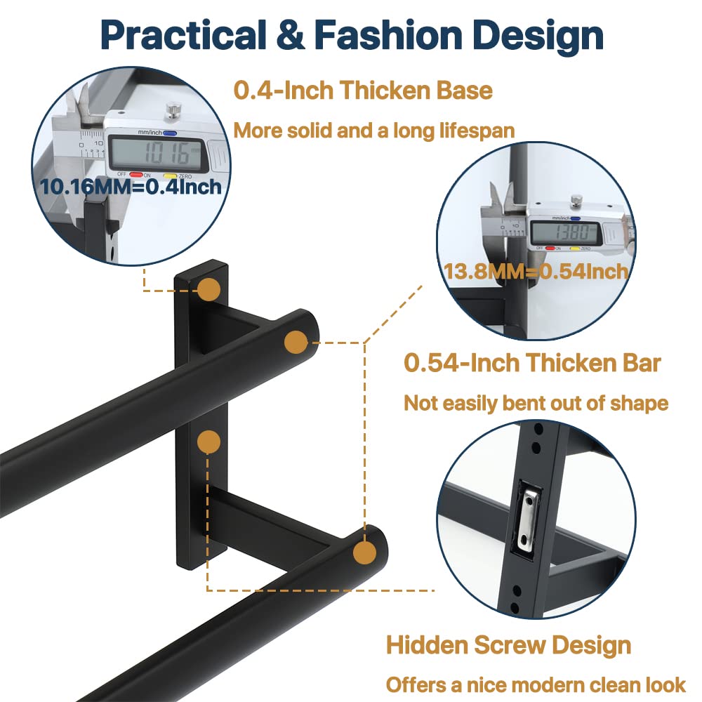 Sayayo Double Towel Bar For Bathroom, 24 Inch Matte Black Bath Towel Rack Towel Holder Wall Mounted, Sus304 Stainless Steel