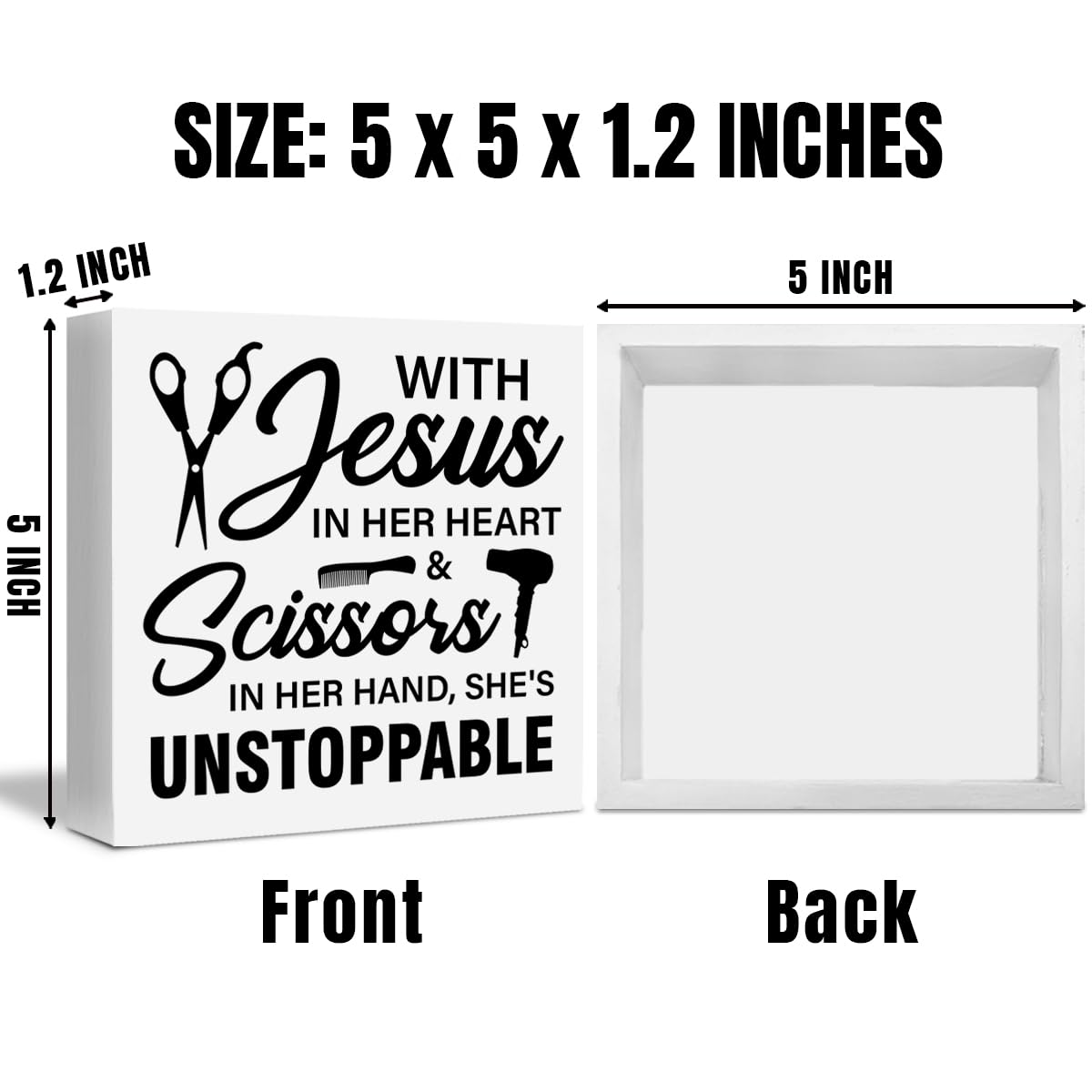 Hair Salon Decor Hairdresser Hairstylist Gifts for Women, Hair Stylist Wood Sign with Jesus in Her Heart and Scissors Wooden Box