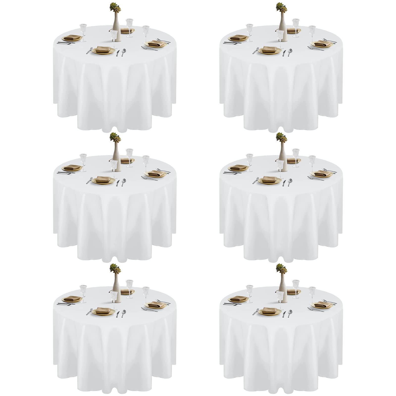 Emart Round Tablecloth White (6 Pack) Circular Polyester Table Cover 90 Inch In Diameter For Dinning, Kitchen, Picnic,Wedding An
