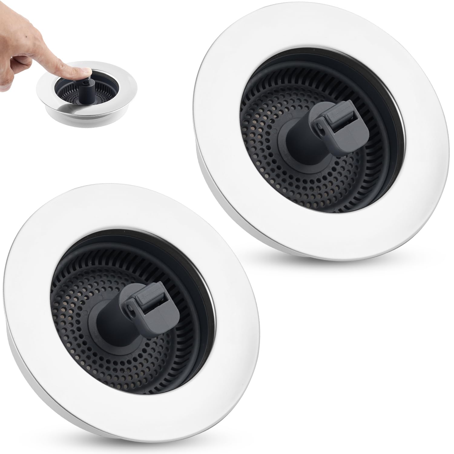 Hygie Rinse 3-In-1 Kitchen Sink Strainer Stopper, 2Pcs Universal Pop Up Sink Drainer With Upgrade Folded Handle, For Us Standard