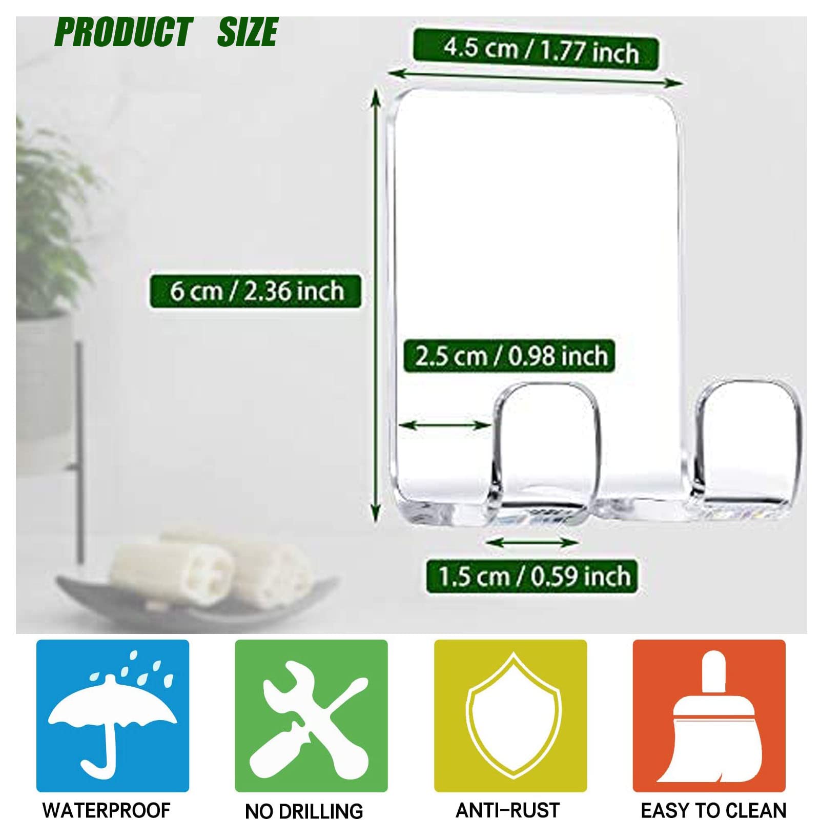 Jwce. Clear Adhesive Hooks For Shower Wall Shower Shaver Holder Razor Holder Storage Holders For Phone, Bathtub Organizers And S