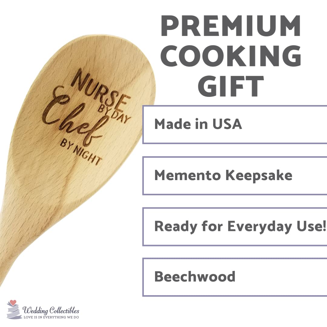 Wedding Collectibles Nurse By Day Chef By Night Wooden Spoon (14    Long) Engraved Serving Kitchen Accessory | Smooth, Natural B