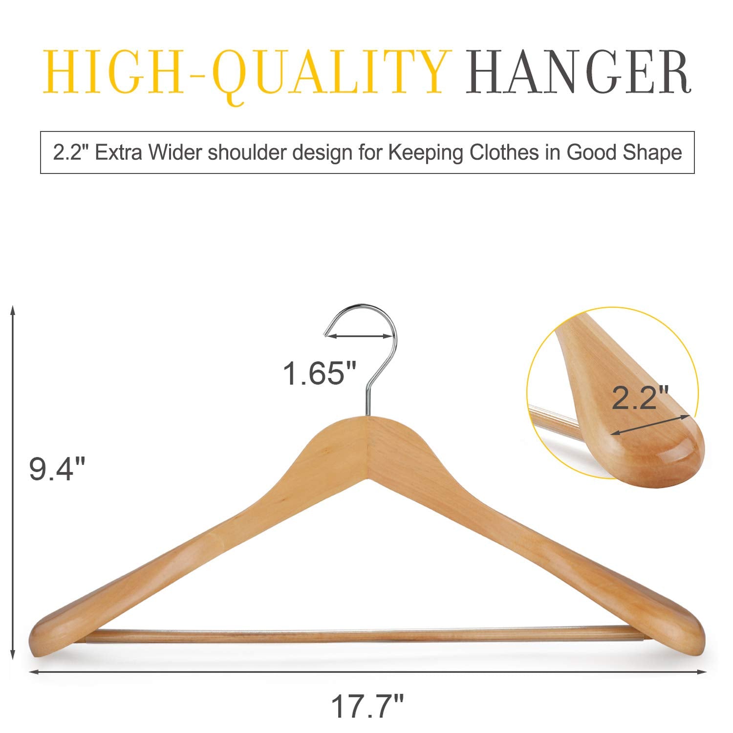 Topia Hanger Set Of 6 Luxury Natural Wooden Coat Hangers, Premium Wood Suit Hangers, Glossy Finish With Extra-Wide Shoulder, Thi