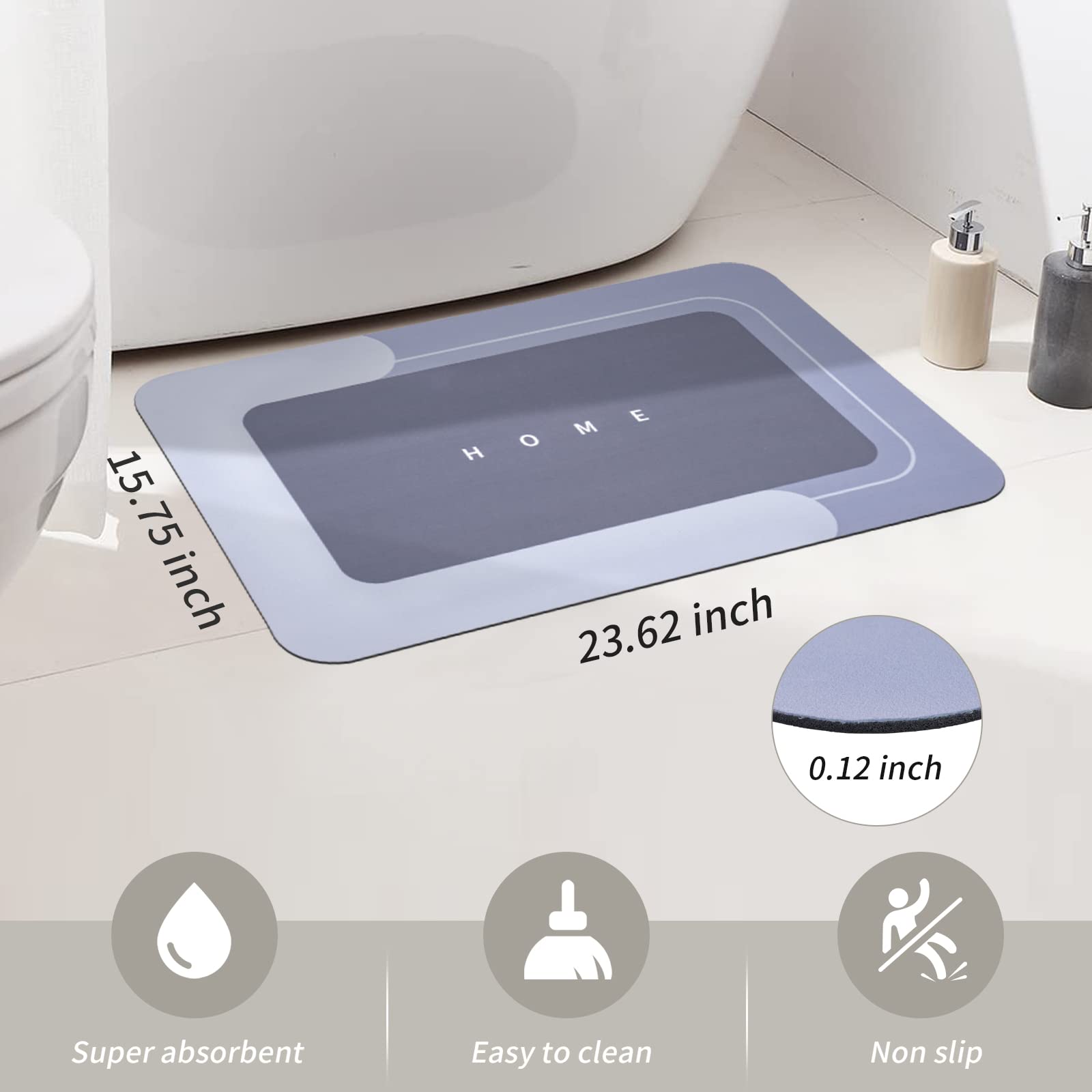 Housego Absorbent Bath Mat Magic Rug, Quick Drying Mat Magic Bath Mat Non-Slip Floor Rug Rubber Backed For Bathroom Kitchen Show