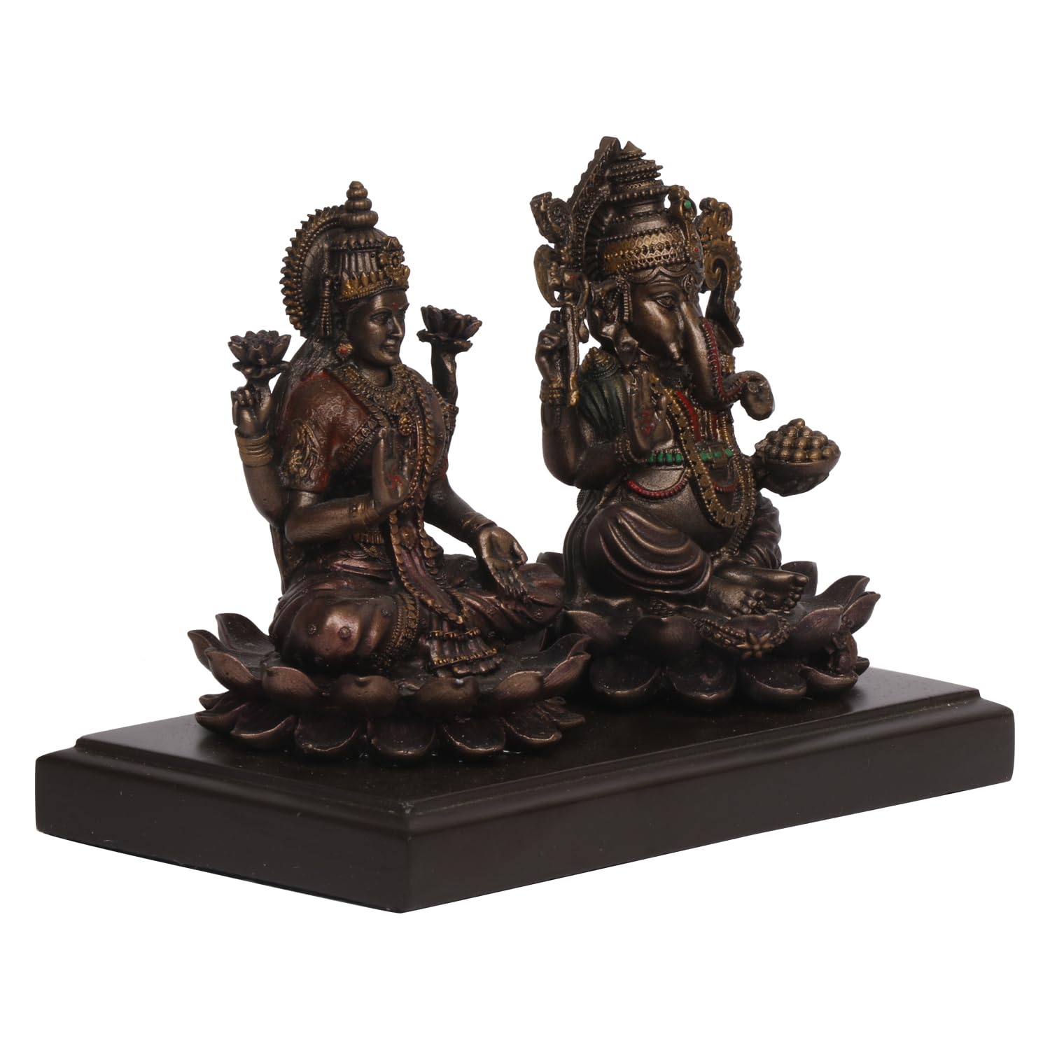 Artvarko Lakshmi Ganesha Idol Ganesh Laxmi Cold Cast Resin Statue Bronze Finish Murti Statue For Diwali Puja Home Office Success