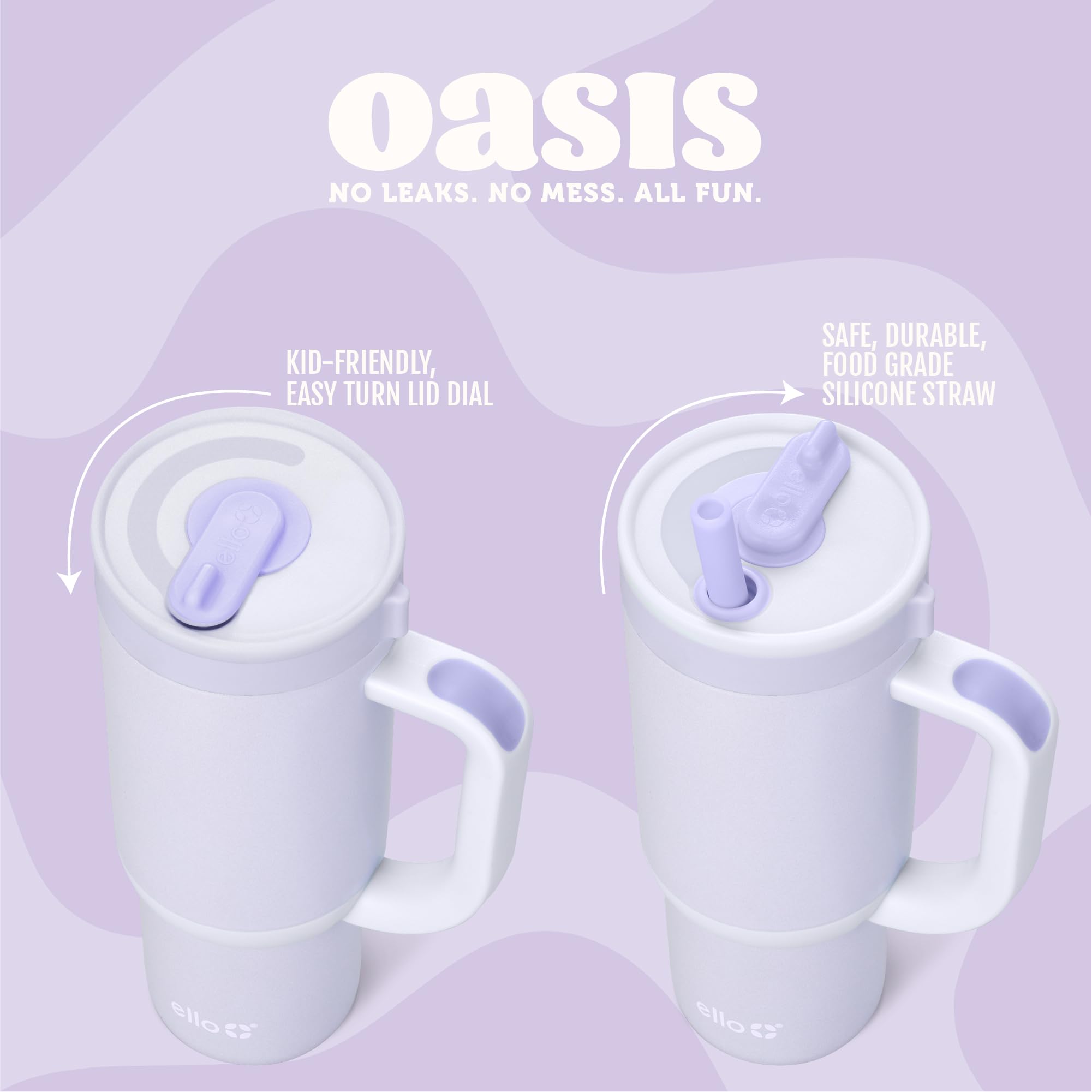 Ello Oasis 18oz Kids Tumbler - Leakproof Stainless Steel Cup with Handle & Straw, Glacier Color, Model 466-1801-002-8A