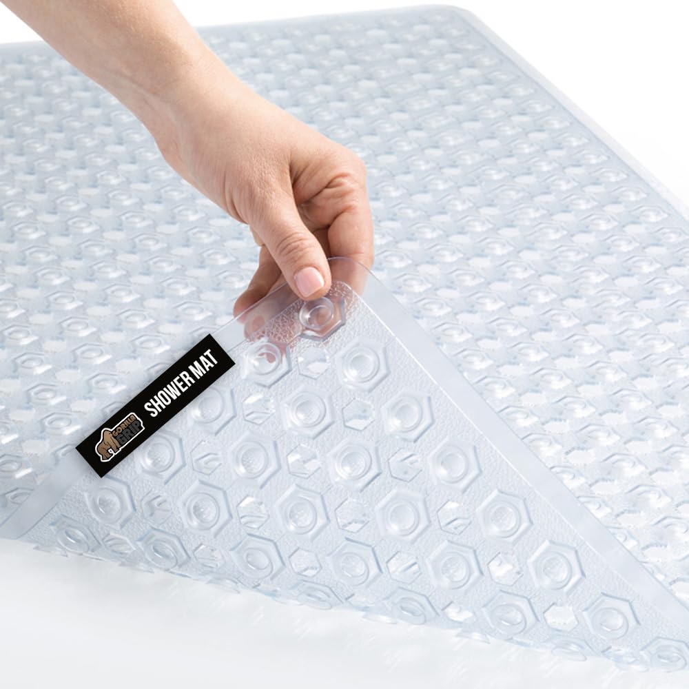 GORILLA GRIP Patented Bath Tub Shower Mat, Machine Washable Bathtub Floor Liner Mats, Suction Cups and Drain Holes to Keep Tubs 