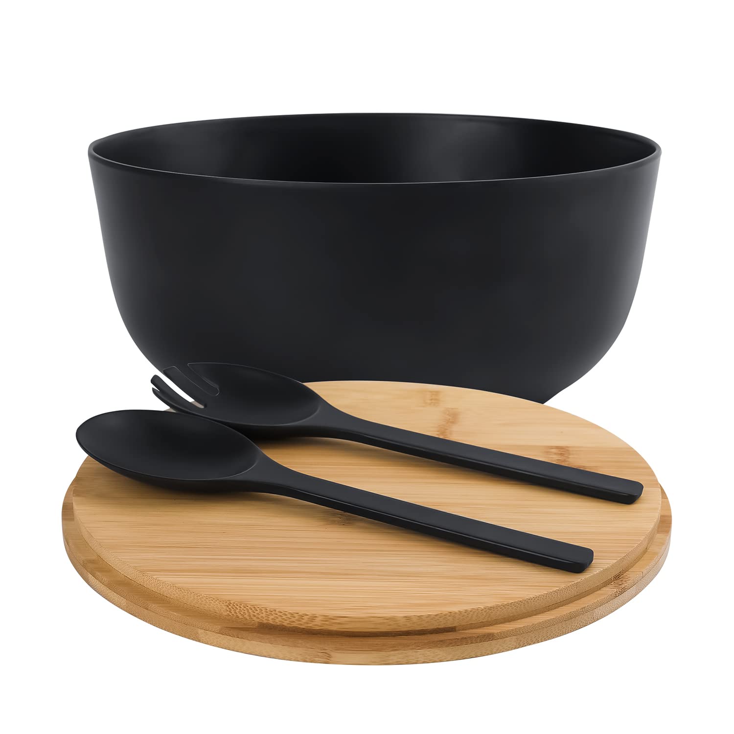 Lovyanxue Bamboo Fiber Salad Bowl With Servers Set Large 9.8Inches Nature Bamboo Mixing Bowl With Servers With Lid Spoon And For