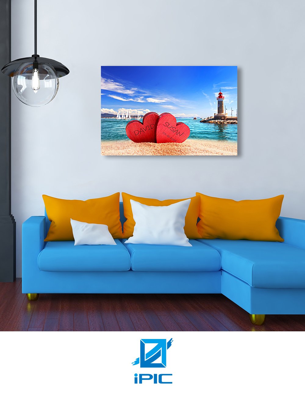 Ipic - Beach Lovers, Personalized Artwork With Names And Date On, Customized Gift For Anniversary,Wedding,Birthday And Holidays.