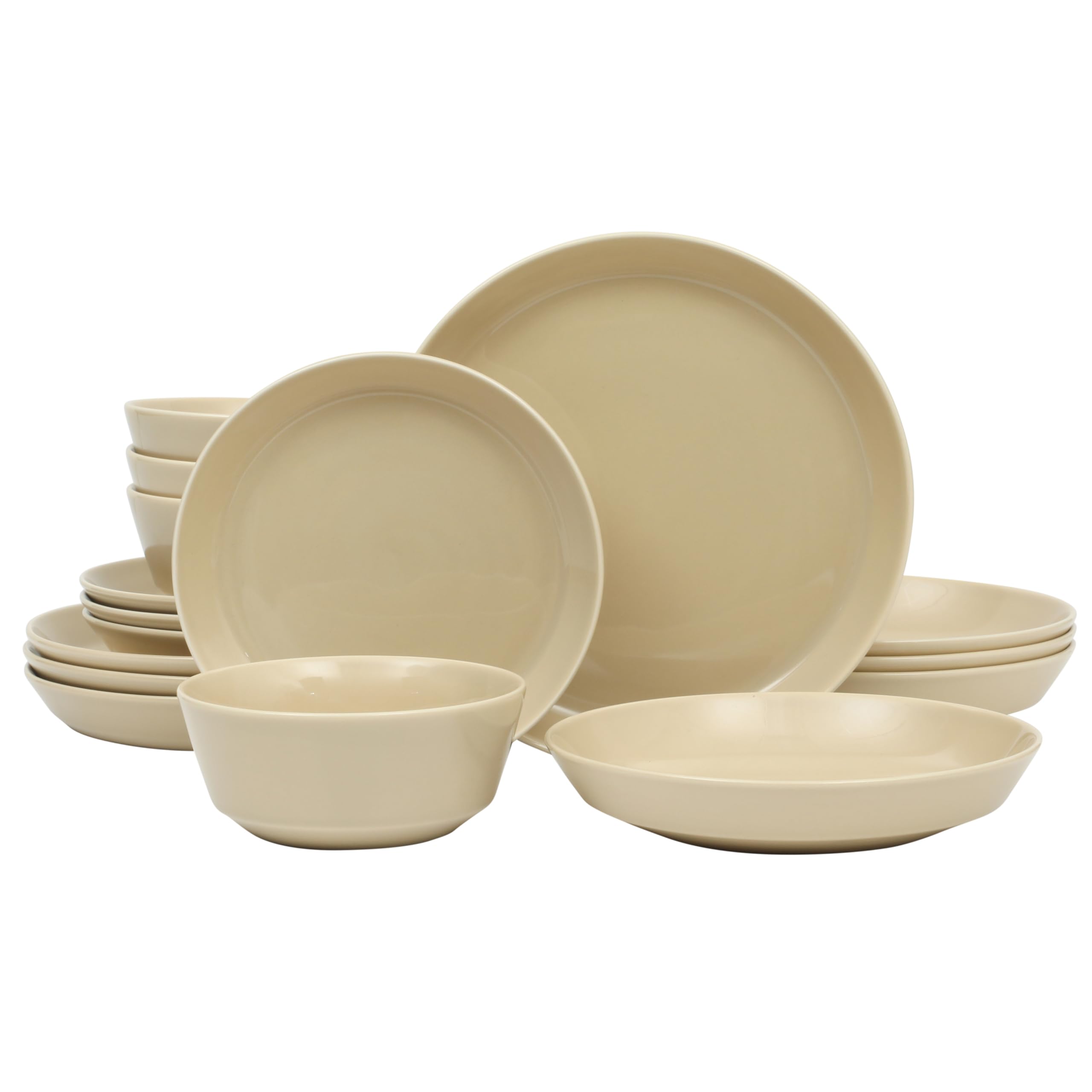 Gibson Home Summer Shades 16 Piece Plates and Bowls Dishes Service for 4 Porcelain Dinnerware Set - Taupe