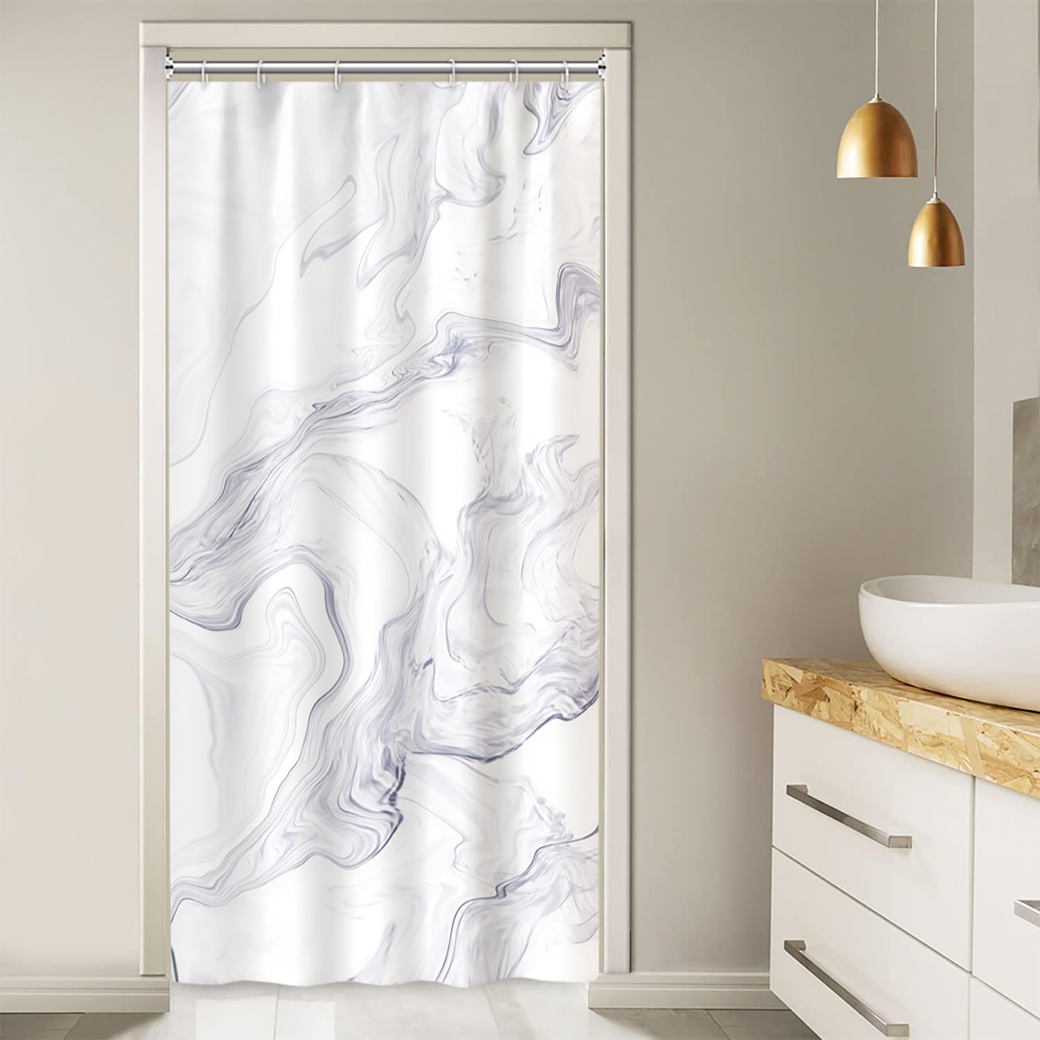 Ruelvth Stall Shower Curtain, White Marble Small Bathroom Curtain Modern Abstract Waterproof Rv Shower Curtain Set With Hooks, 3