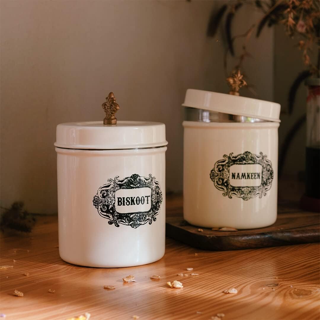 Elan Stainless Steel Namkeen Biskoot Canisters For Kitchen Racks, Perfect For Storing Chai, Coffee, Biscuits, Snacks, Multipurpo