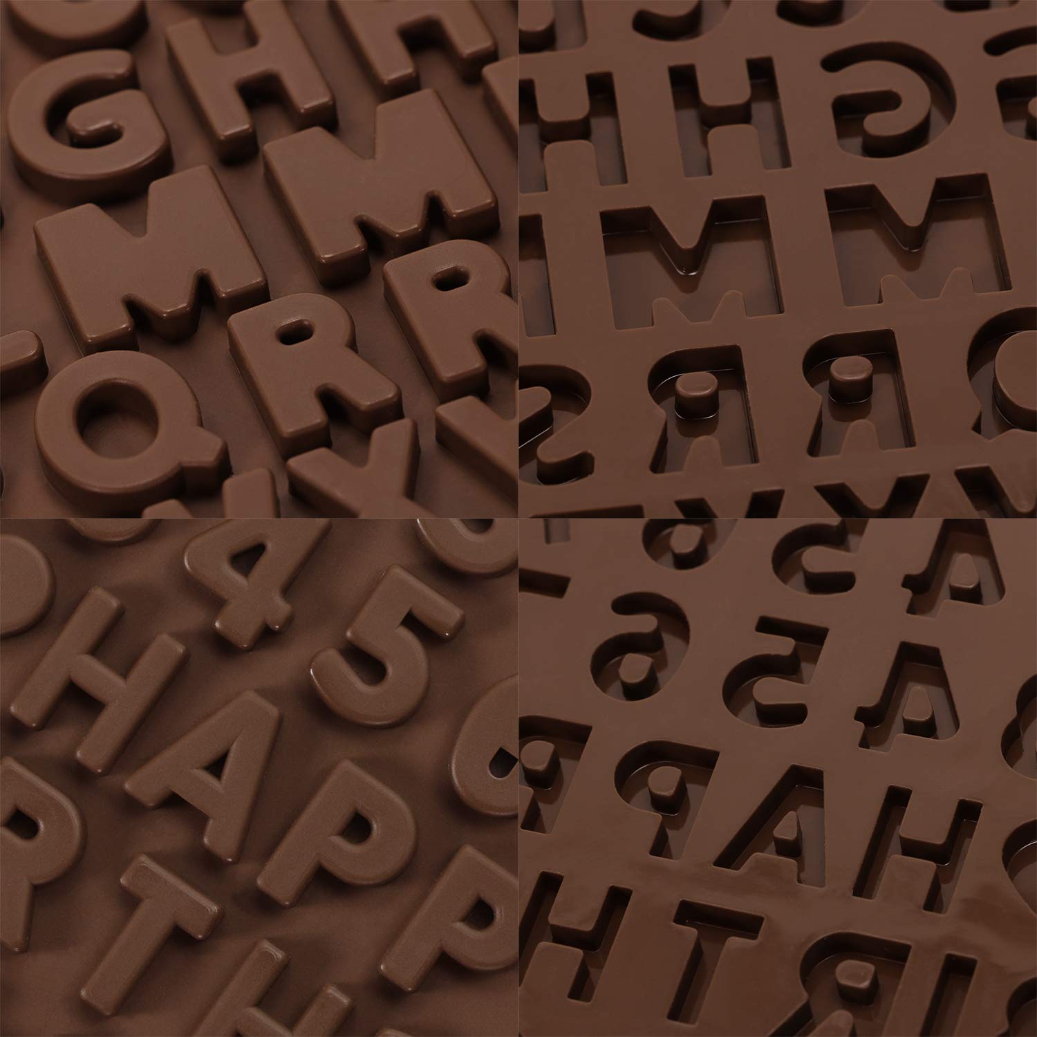 Onlykxy 2 Pieces Brown Chocolate Silicone Molds, Letter Number Molds, Baking Birthday Molds Silicone