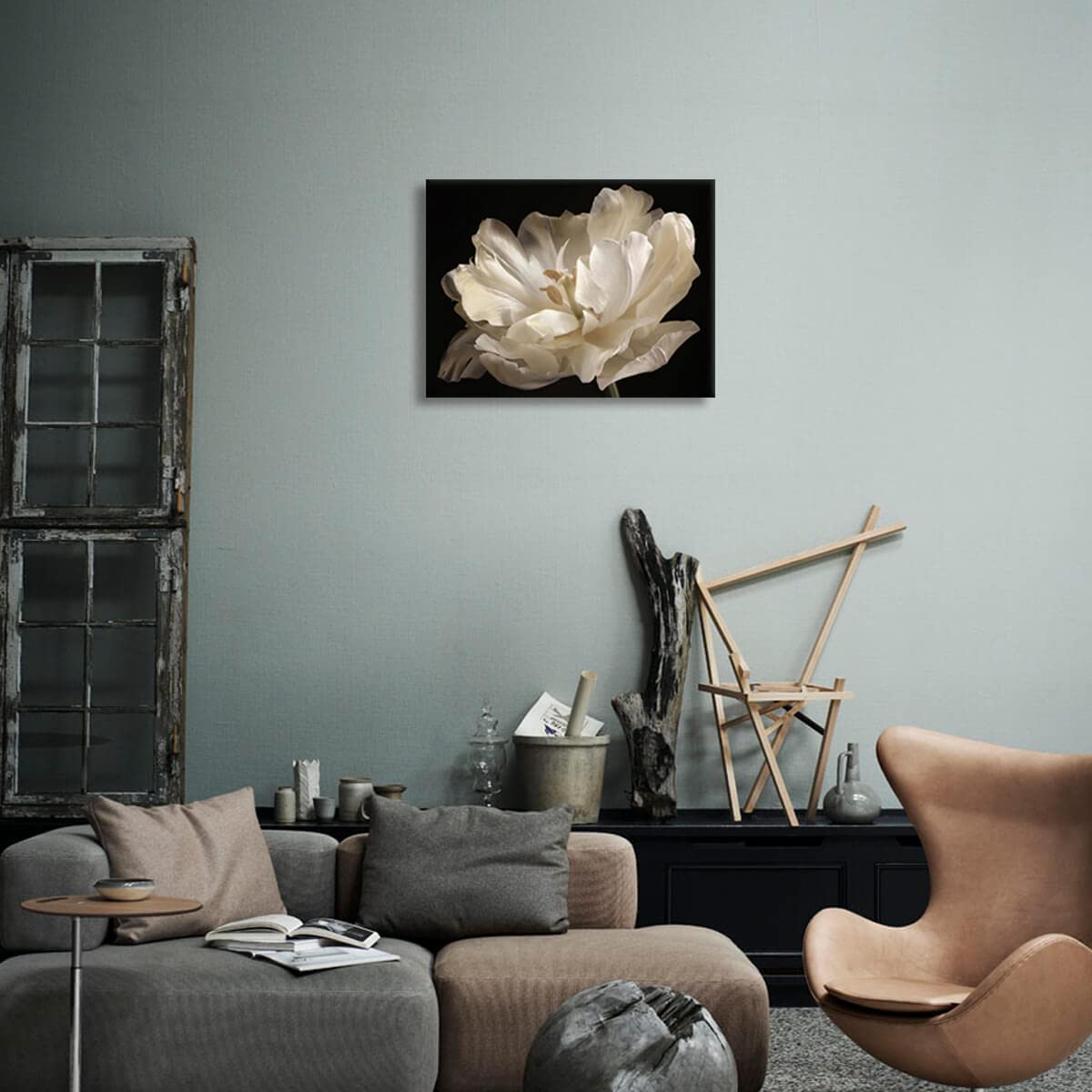 Black Bathroom Decor - White Tulip on Black Background Modern Canvas Wall Art Bathroom Decor Wall Art Black Decor Bathroom Pictures Black and White Wall Art Artwork for Home Walls Framed 12x16inch
