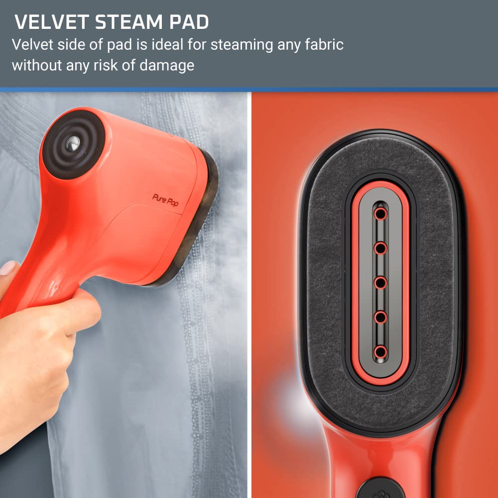 Rowenta, Steamer For Clothes, Purepop Handheld Steamer, 1.5Lbs, 15 Second Heatup, 2.3 Oz Capacity, 1150 Watts, Ironing, Red Clot