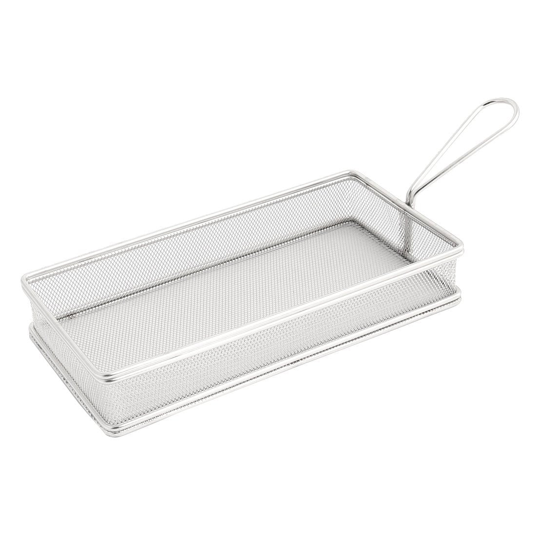 Uxcell Stainless Steel Rectangle Mesh Basket Strainer Chips Fries Basket Silver Tone