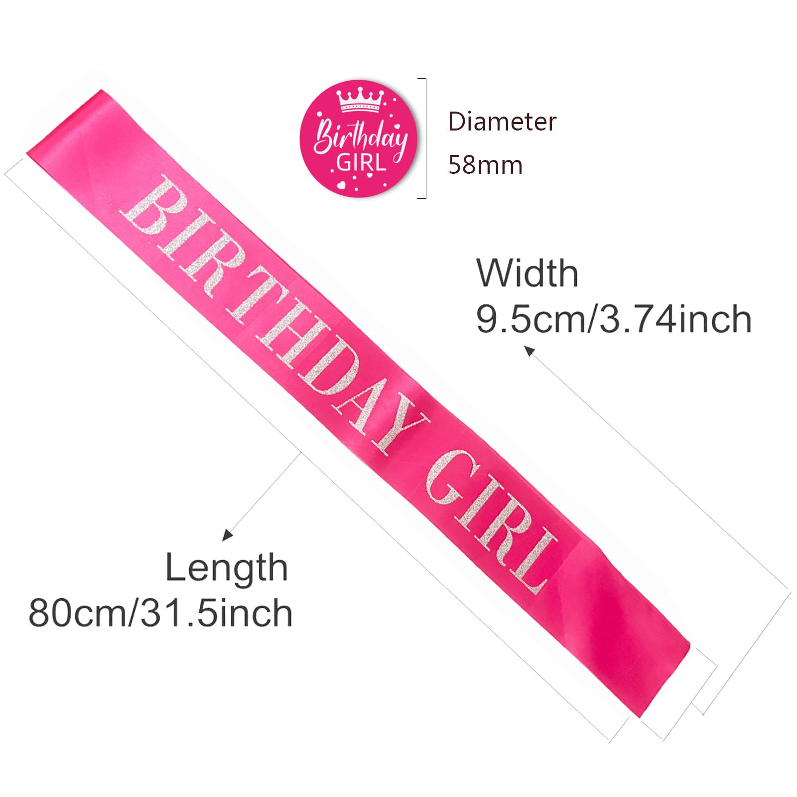 Birthday Girl Sash,Hot Pink Satin With Silver Glitter Letter, Happy 16Th,18Th,21St,30Th 40Th 50Th 60Th 70Th 80Th Or Any Other Bi