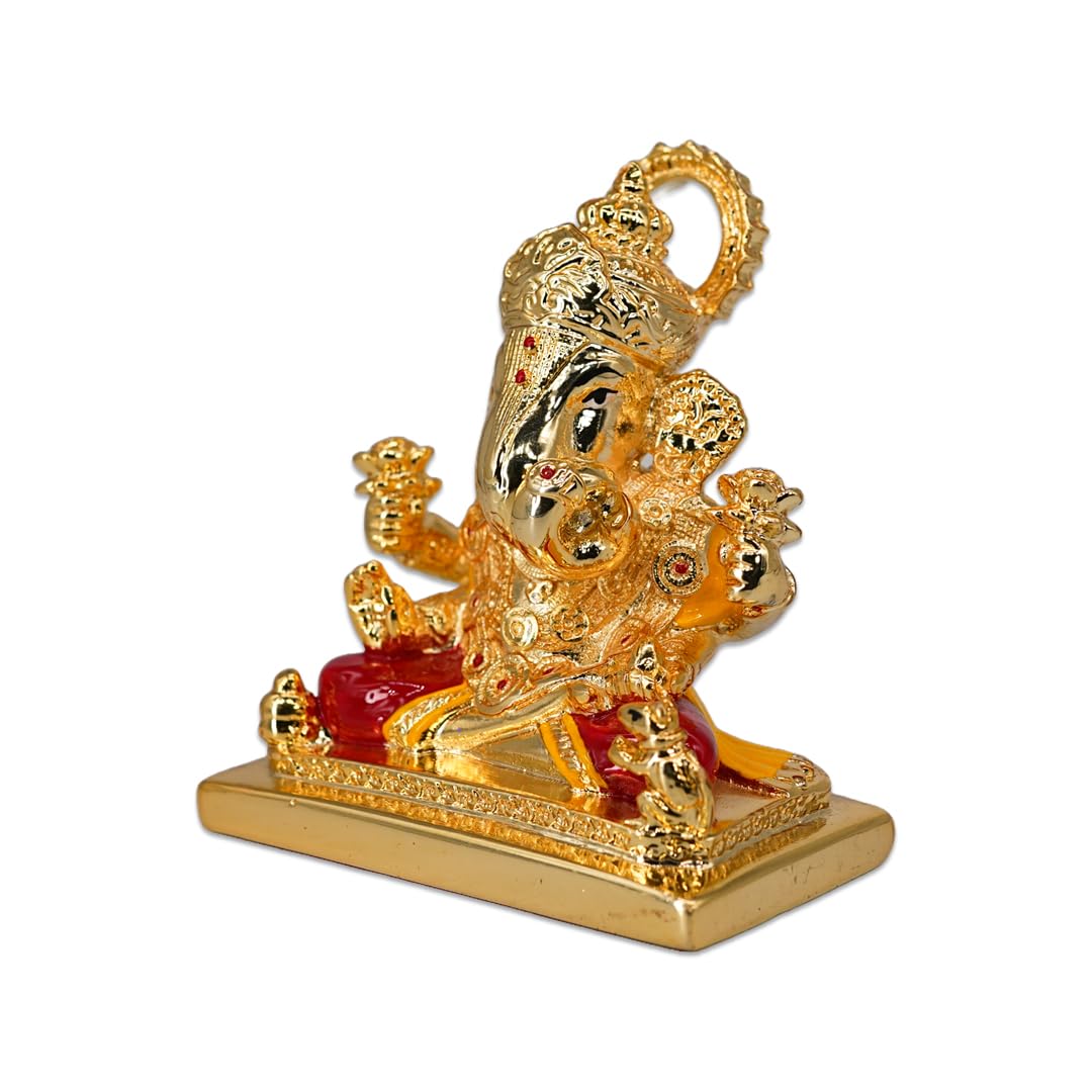 Aarya24Kt Gold Plated Square Base Dagdusheth Ganpati | Ganesh Idol For Car Dashboard, Office Desk,Home Temple & Business Success