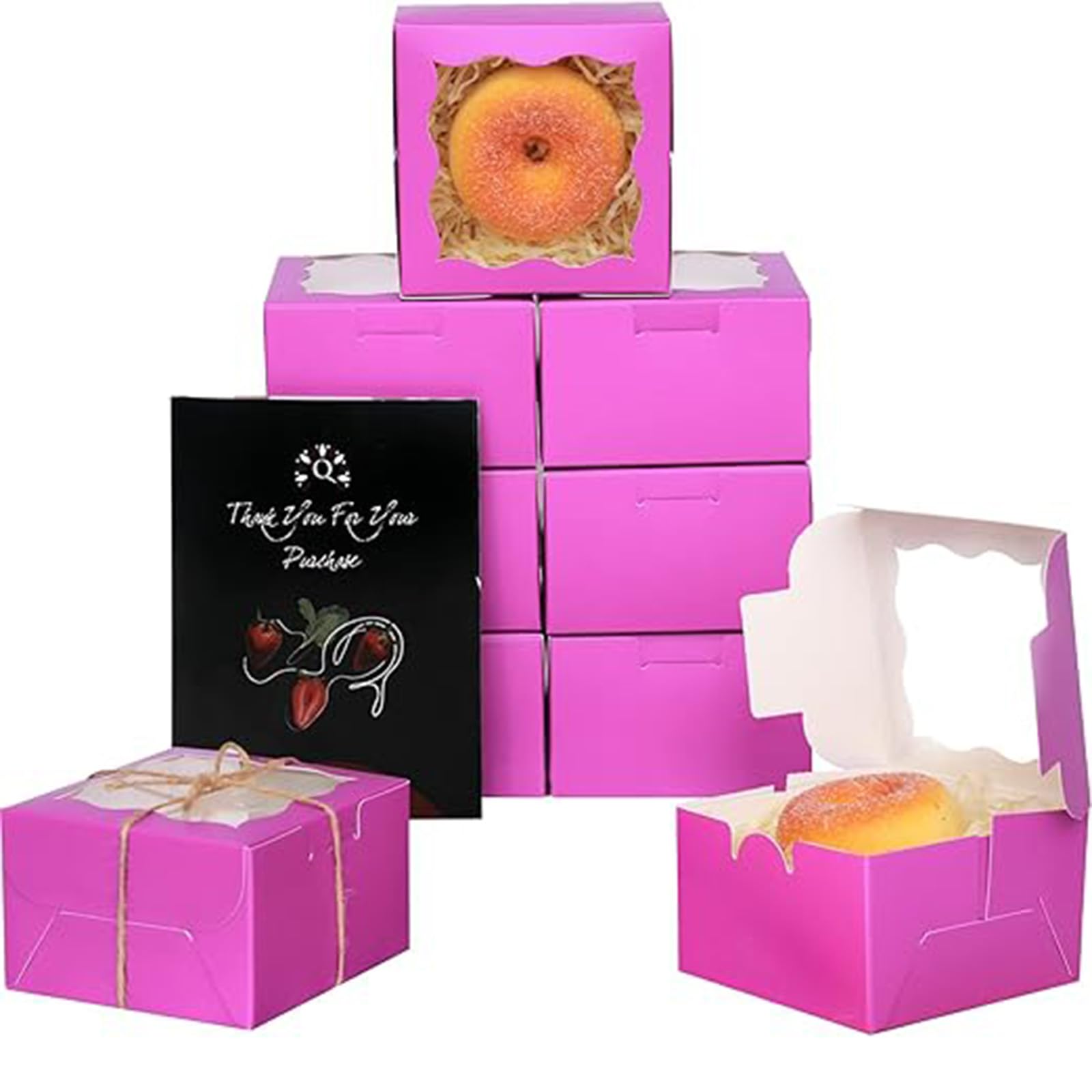 Violets Purple Bakery Boxes With Window 4*4*2.5Inch/55Packs Mini Cookie Boxes Macaron Boxes Small Donut Pastry Boxes For Wedding