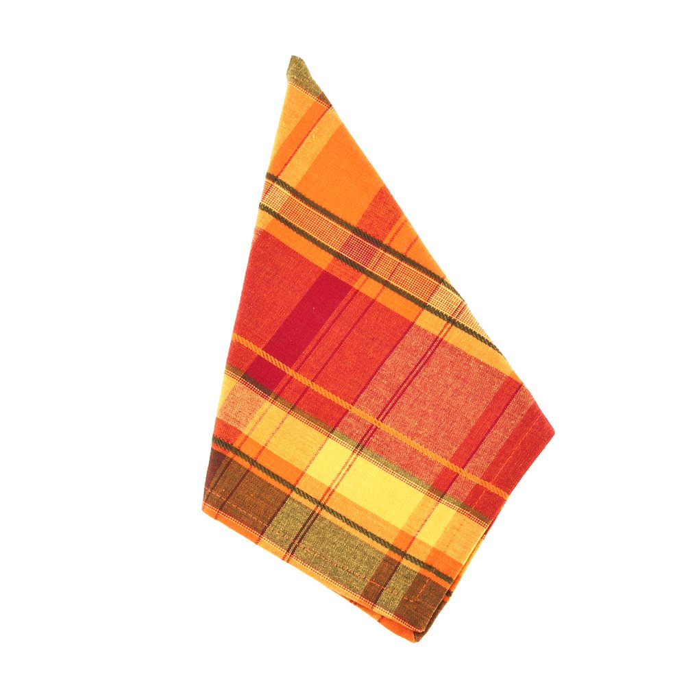 Terracotta Orange Holiday Harvest Plaid Design Cotton Napkin. 20'' Square. (4 Piece Set)