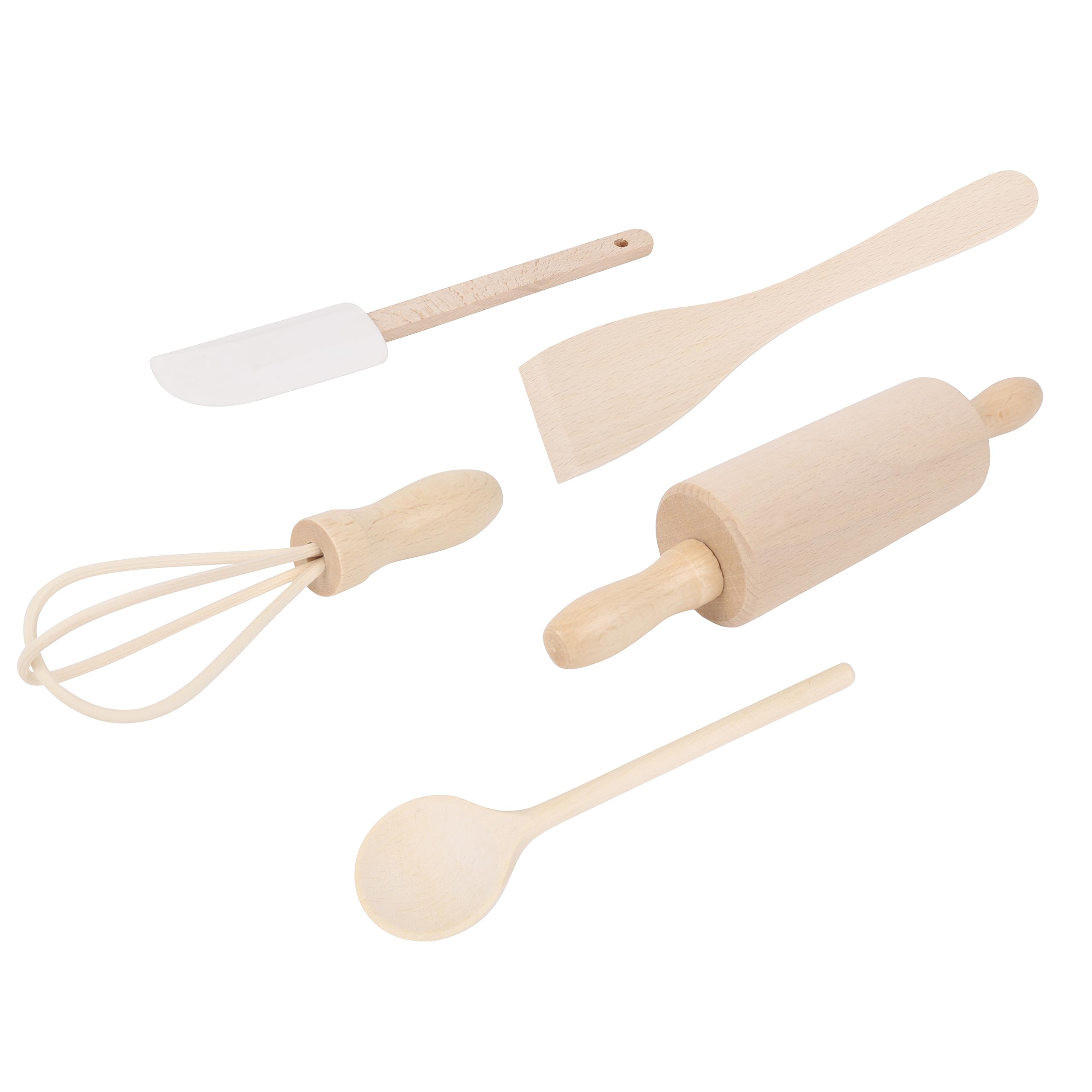 Redecker Miniature Baking Essentials Starter Set: Handcrafted Untreated Beechwood Cooking Utensils - Real Cooking Set With Five