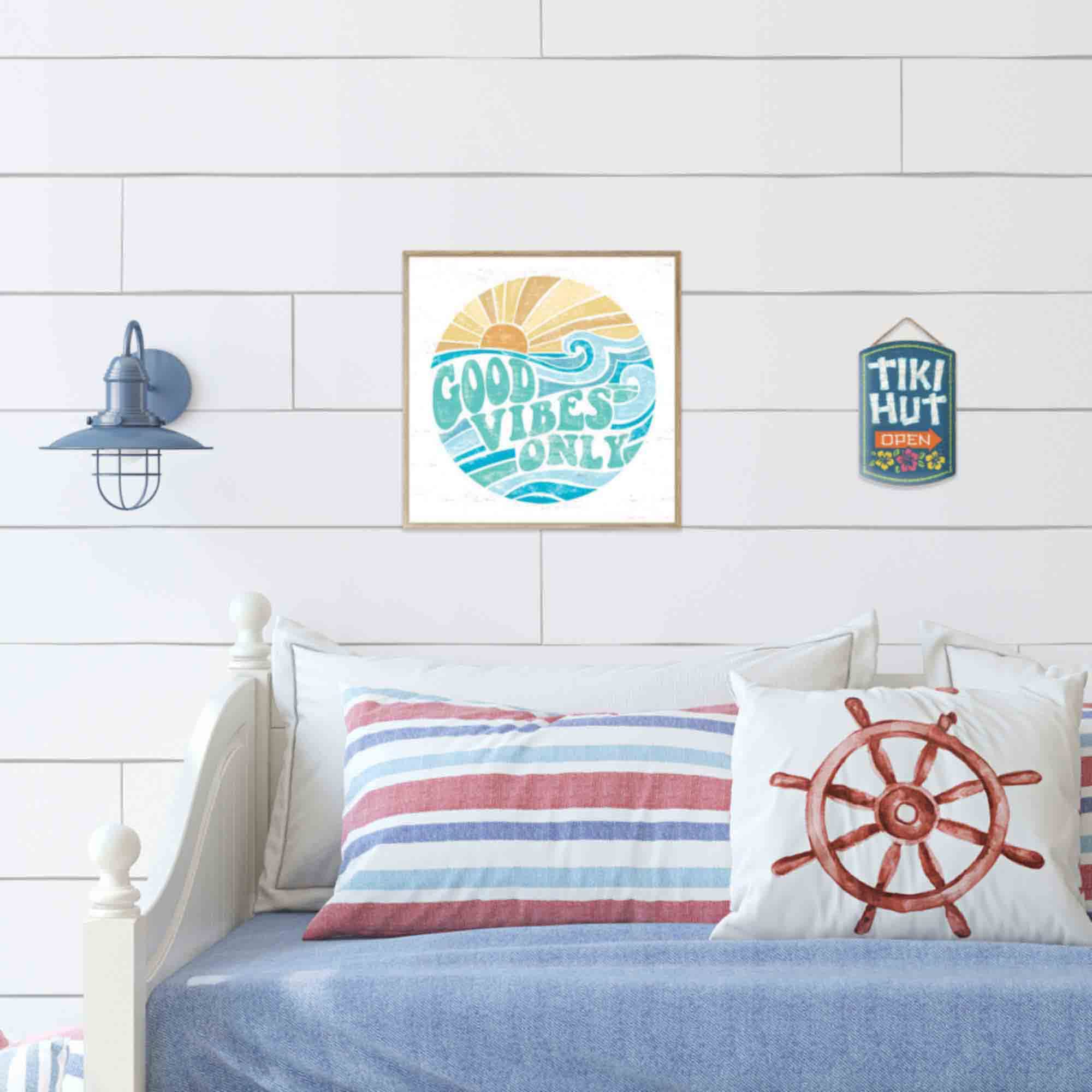 Open Road Brands Good Vibes Only Wall Art - Retro Beachy Wood Wall Decor For Living Room, Sunroom Or Bathroom